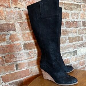 Franco Sarto black suede below knee wedge boot size 8
